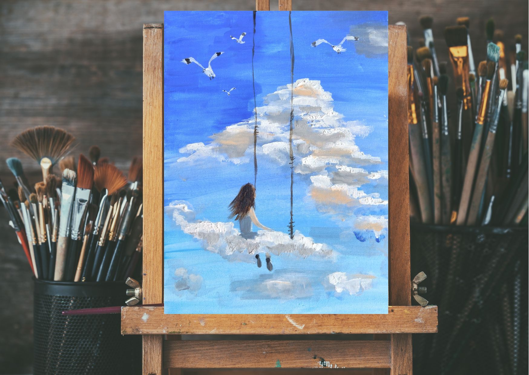 "Wolkenschaukel" Malerei zum Entspannen im Atelier
